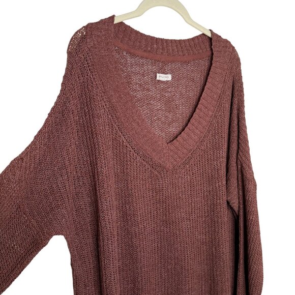 Pilcro Rust/Clay Loose Knit V-Neck Sweater, L - Picture 4 of 9